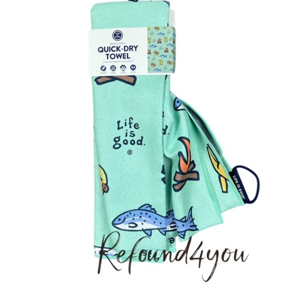 Life Is Good - ‘Camp & Fish’ Quick-Dry Towel. 72.5 x 30“ NWT. Firm!